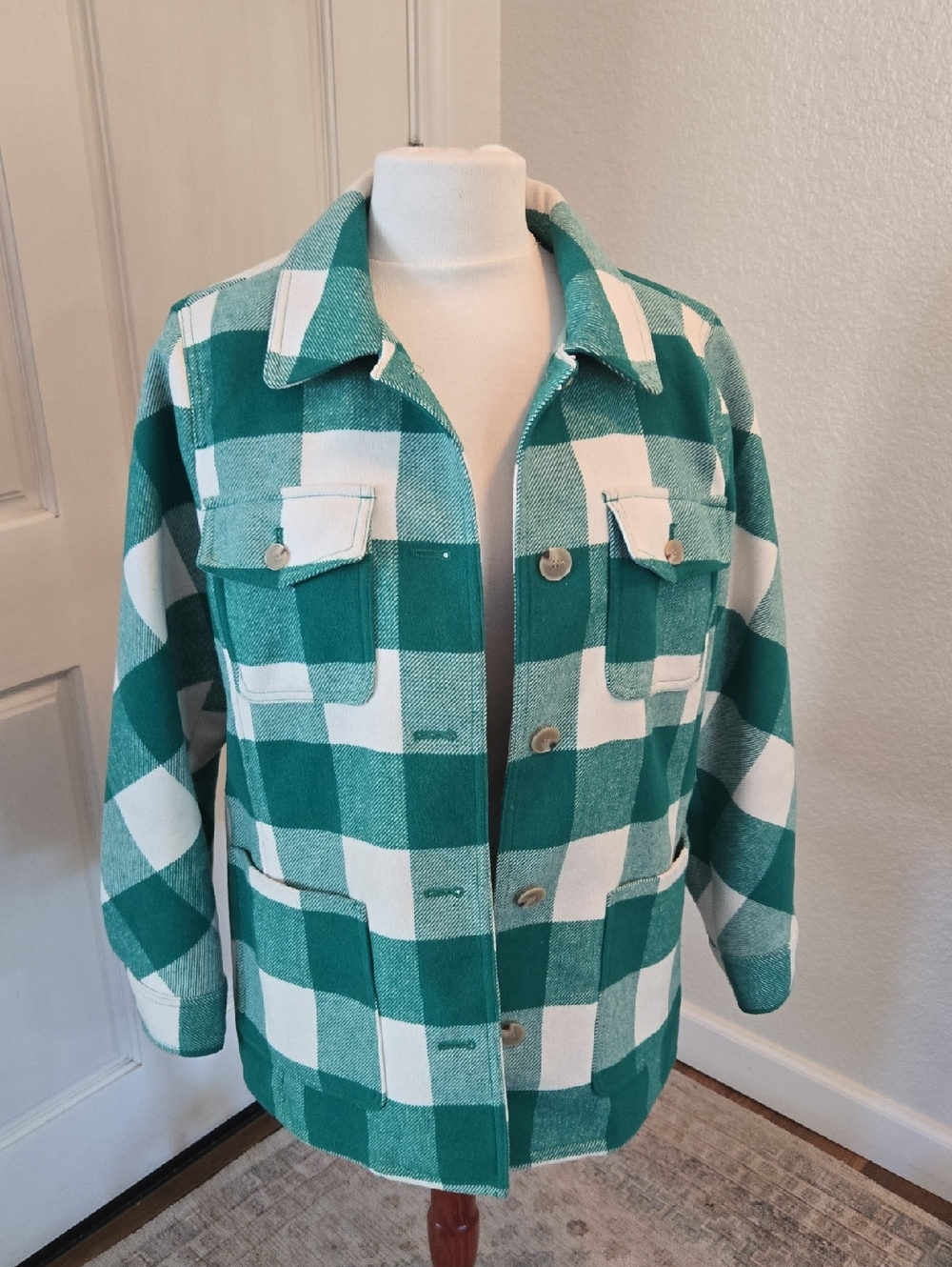 Talbots Green and White Buffalo Check Jacket